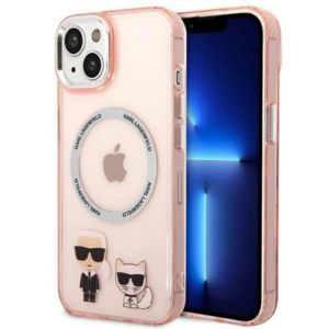 Originalen KARL LAGERFELD MagSafe ovitek iPhone 14 Plus - Full bodies - prozorno roza silikonska zaščita - KLHMP14MHKCP