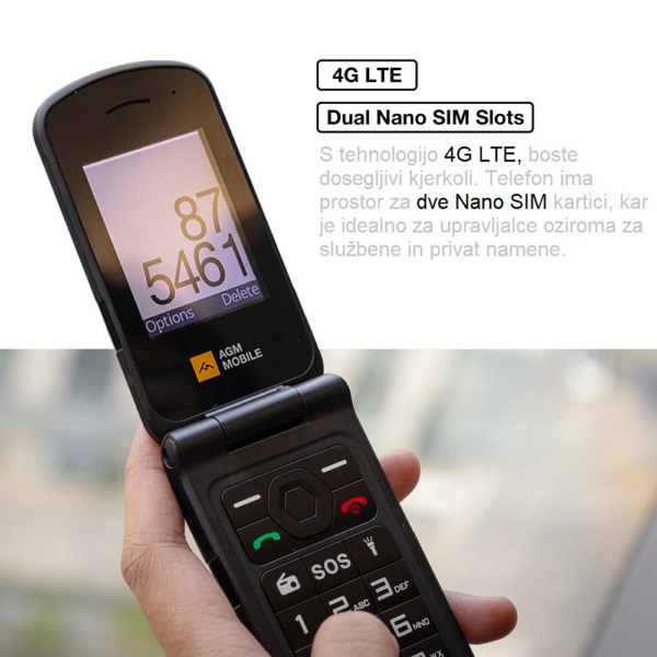 AGM Odporni preklopni telefon na tipke Flip M10 (4G LTE) Dual SIM, IP68/IP69K/MIL-STD-810H, črn - Image 4