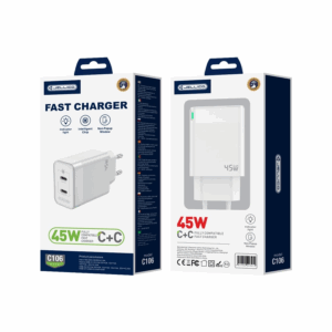 Jellico adapter C106 hišni polnilec GaN QC / PD 45W vhod 2x Type C - Original (EU Blister) - bel