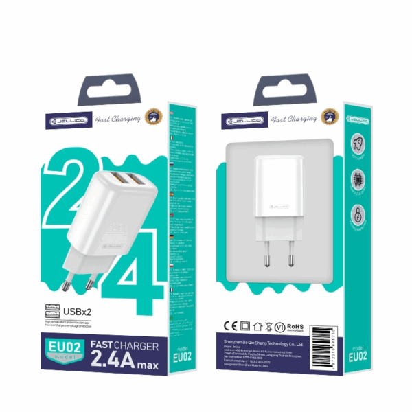 Jellico adapter EU02 12W 2x USB A 2,4A Quick Charge - (EU Blister) bel