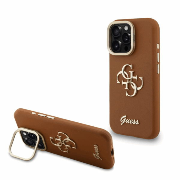 GUESS Cam Stand GUHCP15XPCS4GSW ovitek za iPhone 15 Pro Max s stojalom - rjav