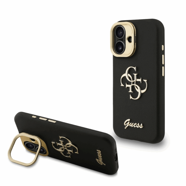 GUESS Cam Stand GUHCP16SPCS4GSK ovitek za iPhone 16 s stojalom - črn