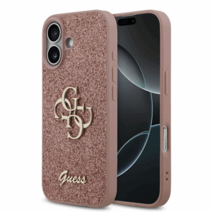 GUESS GUHCP17SHG4SGP silikonski ovitek za iPhone 17 - roza z bleščicami in zlatim logom