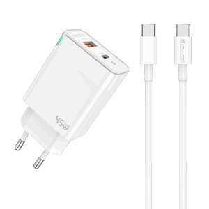 Jellico C107 hišni polnilec GaN QC / PD 45W vhod USB A in Type C s kablom Type C - Original (EU Blister) - bel