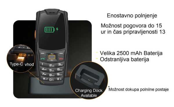 AGM Odporni telefon na tipke M7 2GB/16GB (4G) DS, ANDROID, IP68/IP69K/MIL-STD-810H, črn - Image 10