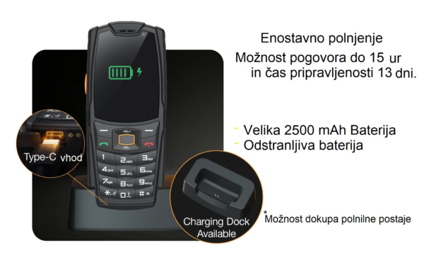 AGM Odporni telefon na tipke M7 1GB/8GB DS, 4G, ANDROID, IP68/IP69K/MIL-STD-810H, črn - Image 9