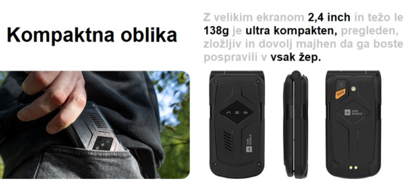AGM Odporni preklopni telefon na tipke Flip M10 (4G LTE) Dual SIM, IP68/IP69K/MIL-STD-810H, črn - Image 8
