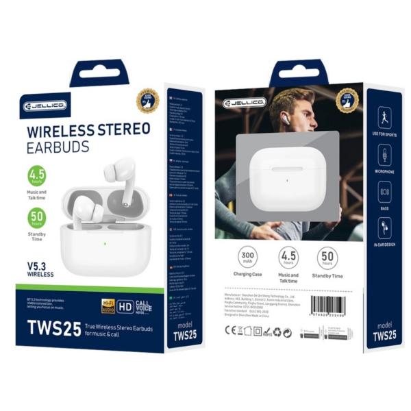 Jellico bluetooth slušalke TWS25 BT 5.3 - bele - Image 2