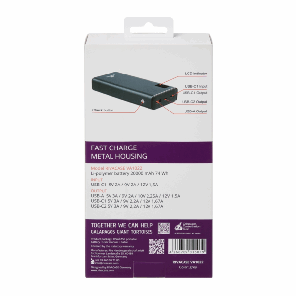 RIVACASE VA1022 QC / PD prenosna baterija powerbank 20.000 mAh 22,5W - metal - Image 13