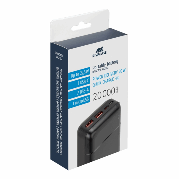 RIVACASE VA2102 QC / PD prenosna baterija powerbank 20.000 mAh 22,5W - črn - Image 11