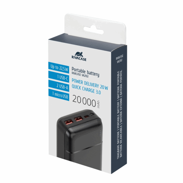 RIVACASE VA2102 QC / PD prenosna baterija powerbank 20.000 mAh 22,5W - črn - Image 12