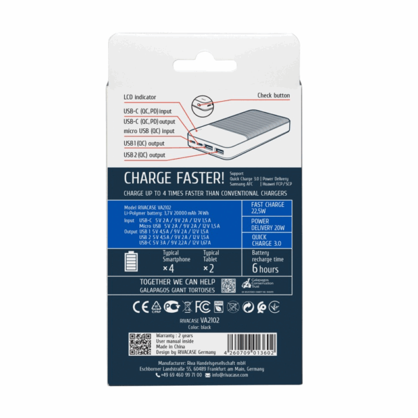 RIVACASE VA2102 QC / PD prenosna baterija powerbank 20.000 mAh 22,5W - črn - Image 13