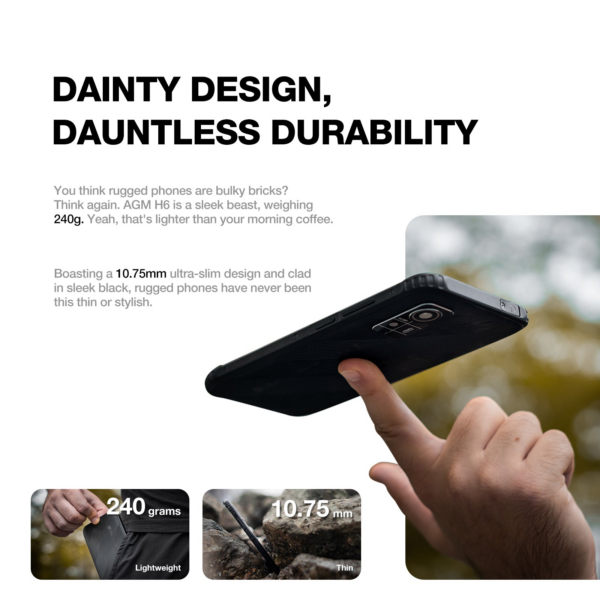 AGM odporni pametni telefon H6 4G 8+8GB/256GB DS Android 13, Kamera 50MP dual AI - črn - Image 3
