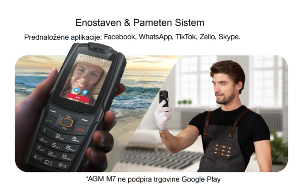 AGM Odporni telefon na tipke M7 1GB/8GB DS, 4G, ANDROID, IP68/IP69K/MIL-STD-810H, črn - Image 7