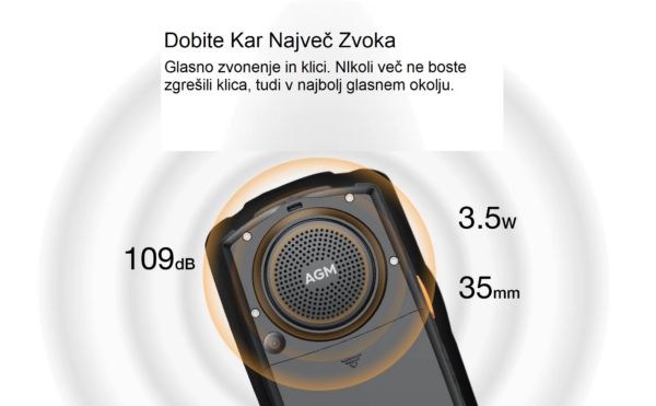 AGM Odporni telefon na tipke M7 1GB/8GB DS, 4G, ANDROID, IP68/IP69K/MIL-STD-810H, črn - Image 8