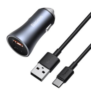 Baseus avtopolnilec 1x Type C (20W) 1x USB A (20W) PD 40W QC 3.0 s kablom USB A - Type C 1m - črn