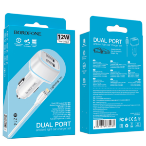 Borofone avtopolnilec BZ14 2x USB A 2,4 A s kablom Lightning , 1m, bel