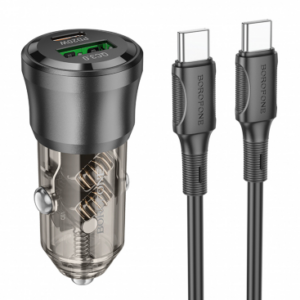 Borofone BZ325 avtopolnilec Type C (20W) USB A (18W) PD 38W QC 3.0 s kablom Type C - Type C 1m - črn