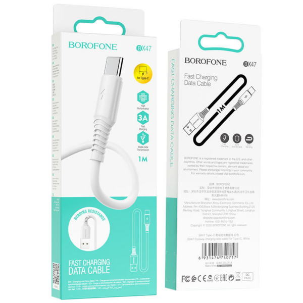 BOROFONE podatkovni kabel BX47 Type C na USB 1m QC 3A bel - Image 4