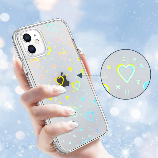 Clear Case silikonski ovitek Hologram za iPhone 14 6.1 - prozoren s srčki - Image 2