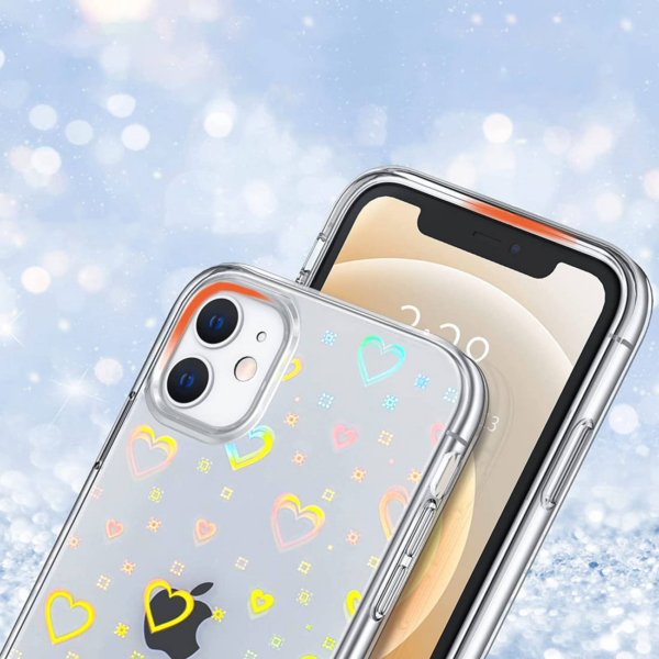 Clear Case silikonski ovitek Hologram za iPhone 14 6.1 - prozoren s srčki - Image 3
