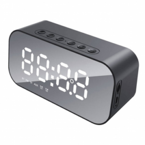 Digitalna ura, budilka,  kozmetično ogledalo, Bluetooth zvočnik in termometer - črn