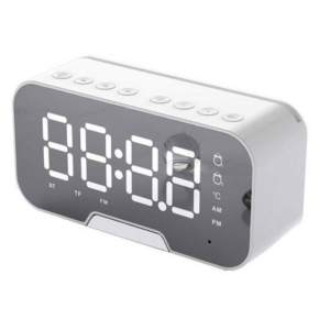 Digitalna ura z budilko, kozmetičnim ogledalom, Bluetooth zvočnikom in termometrom - bela