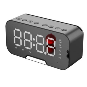 Digitalna ura z budilko, kozmetičnim ogledalom, Bluetooth zvočnikom in termometrom - črn
