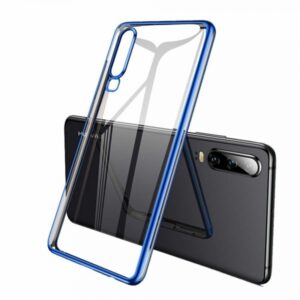 Elegance ultra tanek silikonski ovitek za LG Q60 - prozoren z modrim robom