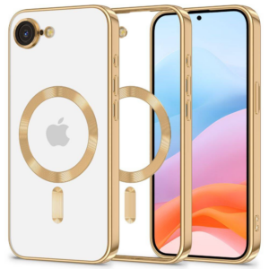 Magshiny ovitek za iPhone 16e / iPhone 17e Magsafe - prozoren z zlato obrobo