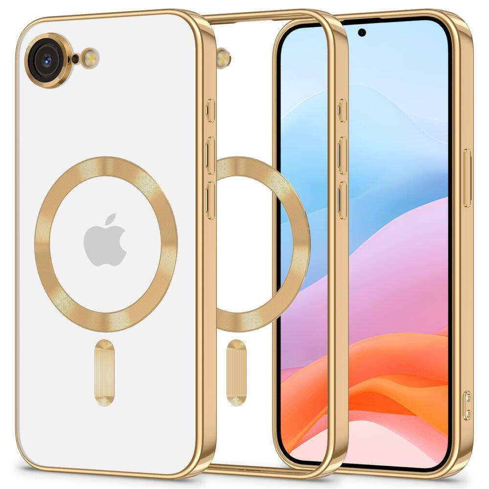 Magshiny ovitek za iPhone 16e / iPhone 17e Magsafe - prozoren z zlato obrobo
