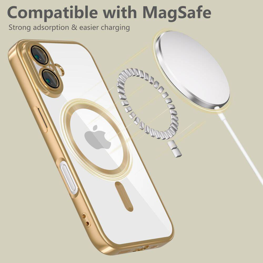 Magshiny ovitek za iPhone 16e / iPhone 17e Magsafe - prozoren z zlato obrobo - slika 3