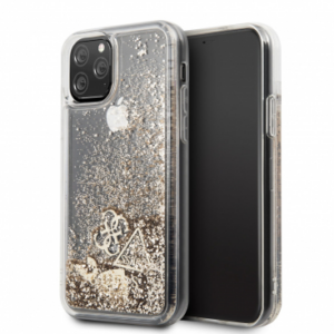GUESS GUHCN61GLHFLGO silikonski ovitek za iPhone 11 - prozoren z zlatimi bleščicami