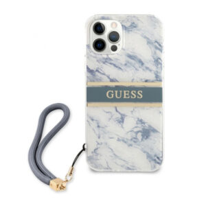 GUESS GUHCP12MKMABBL za iPhone 12 / 12 Pro - sivo moder marmor shock silikonski ovitek s sivo modro zapestnico