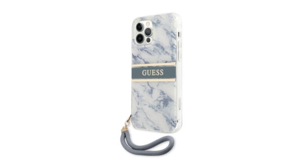 GUESS GUHCP12MKMABBL za iPhone 12 / 12 Pro - sivo moder marmor shock silikonski ovitek s sivo modro zapestnico - Image 3