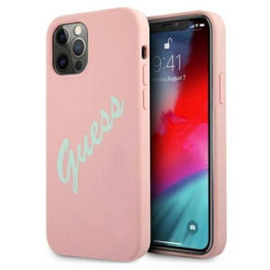 GUESS GUHCP12MLSVSPG Big Logo silikonski ovitek za iPhone 12 / 12 Pro - roza z napisom