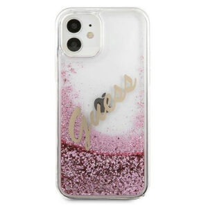 GUESS GUHCP12SGLVSPI silikonski ovitek za iPhone 12 Mini - prozoren z roza bleščicami
