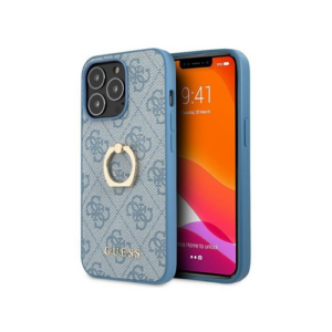 GUESS GUHCP13L4GMRBL silikonski ovitek za iPhone 13 Pro RING - moder z zlatimi držalom