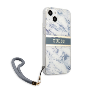 GUESS GUHCP13MKMABBL za iPhone 13 6.1 - moder marmor silikonski ovitek s sivo zapestnico