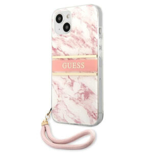 GUESS GUHCP13MKMABPI za iPhone 13 6.1 - roza marmor shock silikonski ovitek z zapestnico