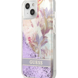 GUESS GUHCP13MLFLSU silikonski ovitek za iPhone 13 6.1 - vijola Flower z bleščicami