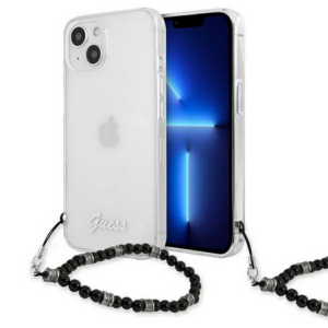 GUESS GUHCP13SKPSBK za iPhone 13 Mini - prozoren silikonski ovitek s perla zapestnico
