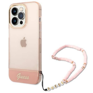 GUESS GUHCP14LHGCOHP za iPhone 14 Pro - roza silikonski ovitek s perla zapestnico