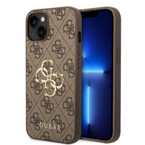 GUESS GUHCP15S4GMGBR silikonski ovitek za iPhone 15 - rjav z zlatim logom