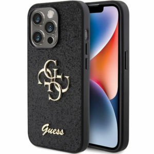 GUESS GUHCP15XHG4SGK silikonski ovitek za iPhone 15 Pro Max - črn z bleščicami in zlatim logom