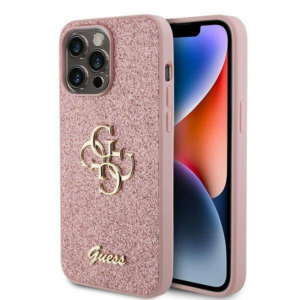 GUESS GUHCP15XHG4SGP silikonski ovitek za iPhone 15 Pro Max - roza z bleščicami in zlatim logom