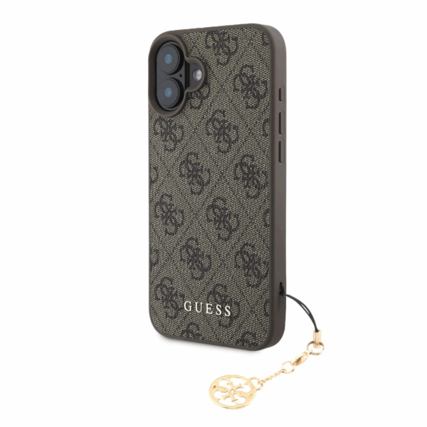 GUESS GUHCP16SGF4GCW silikonski ovitek z obeskom za iPhone 16e - rjav