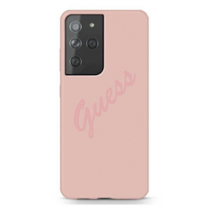 GUESS GUHCS21LLSVSPI Big Logo silikonski ovitek za Samsung Galaxy S21 Ultra G998 - roza z napisom