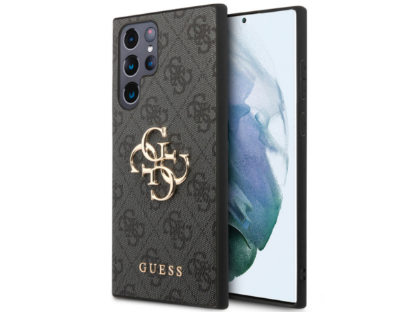 GUESS GUHCS22L4GMGGR silikonski ovitek za Samsung Galaxy S22 Ultra 5G - črn z zlatim logom