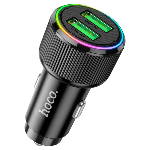 HOCO avtopolnilec adapter NZ14 Guerrero QC 36W 2xUSB za Samsung - črn